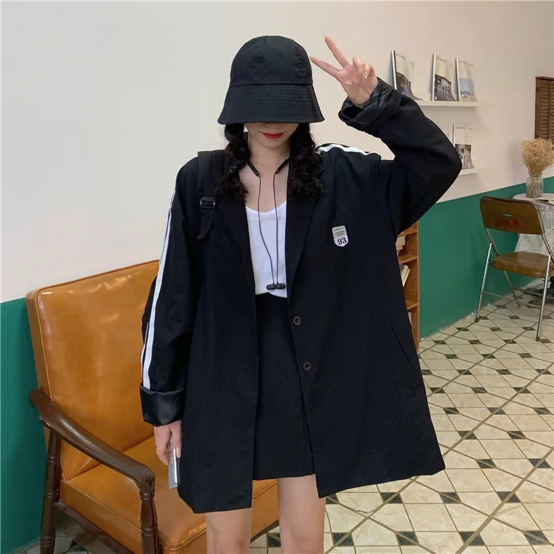 

2019 Autumn And Winter New Style Korean-style Simple CHIC Hong Kong Style Loose-Fit BF Contrast Color British Style Mid-length S