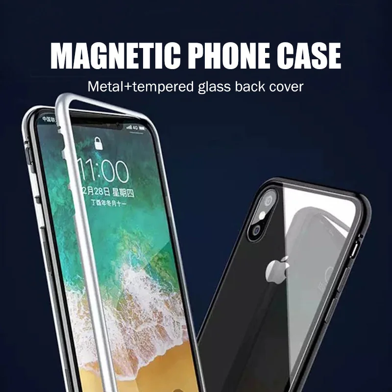 Магнитный чехол для iPhone 11 X Xr Xs Max 6 6s 7 8 Plus, противоударный чехол для iPhone 11 Pro Max, задняя крышка из закаленного стекла