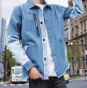 new Hooded denim jacket men's men's hip hop men's retro denim jacket jacket street casual bomber jacket Harajuku fashion coat - Color: blue