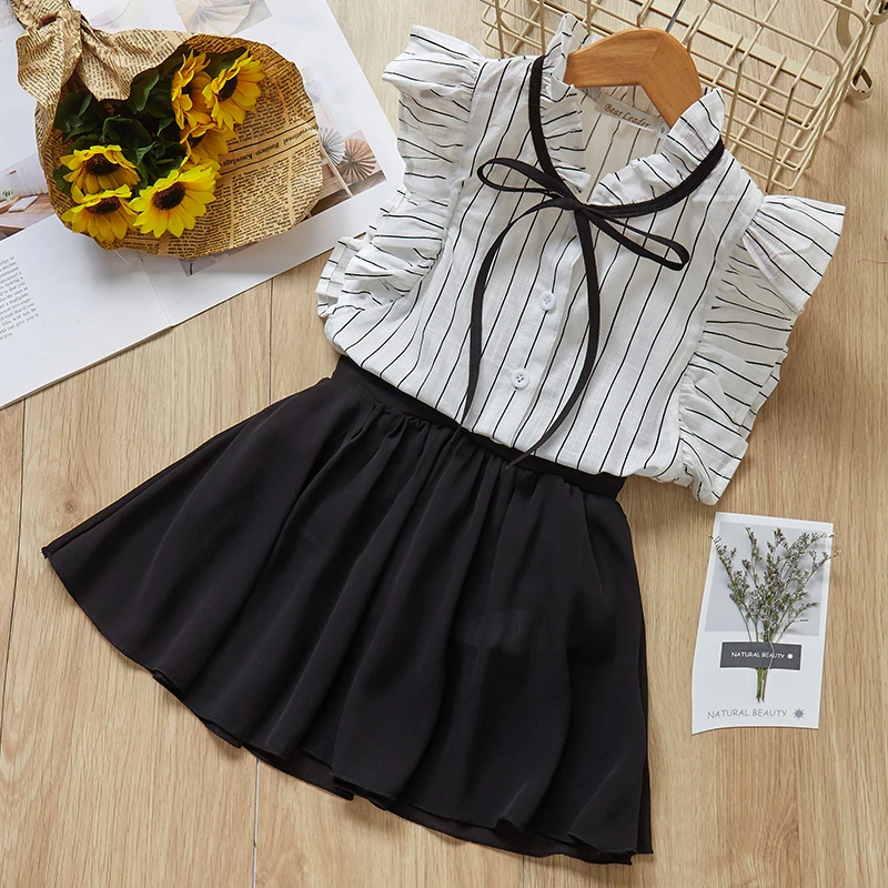 Одежда для девочек 2020 г. Летняя рубашка в полоску с цветочным принтом и рукавами