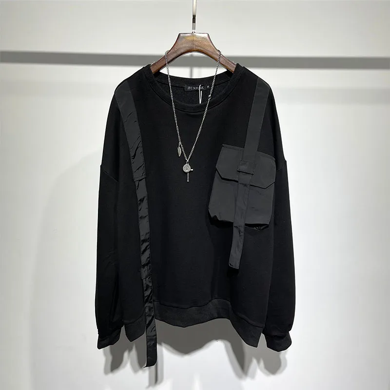 

Men's Long Sleeve Hoodie Spring And Autumn New Personality Pocket Stitching Dark Fashion Youth Leisure Loose Large Size T-Shirt