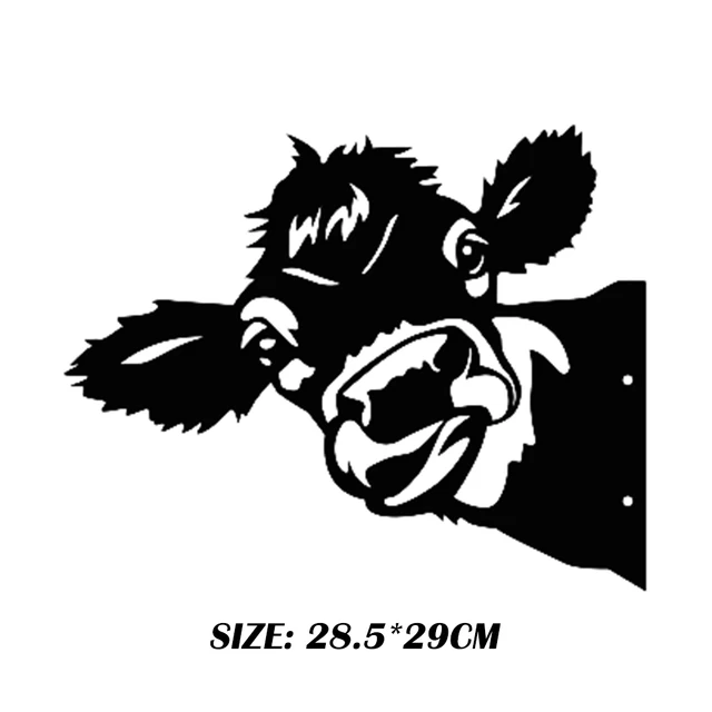 Fém Kukucskáló Tehén Kültéri Kerti Díszek Művészeti Farm Udvar Falfa Medál Szarvasmarha Dekoráció Szobrok - Image 6