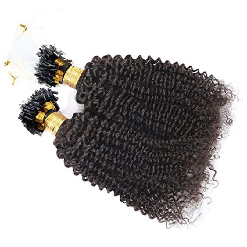Extensões de Cabelo Pacotes sem Trama Peruano Kinky Encaracolado Micro Laço 1g - Strand 100 g Set Cor Natural Remy Anel Cabelo 3 cabelo 1g strand 100 g set cor