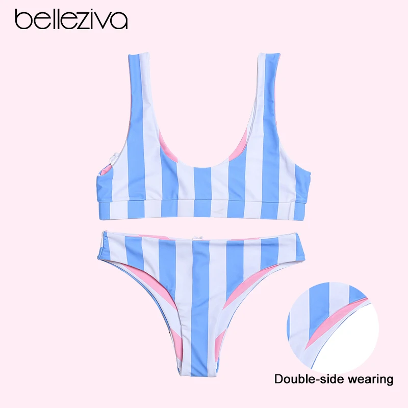 Женский купальник с чашками пуш ап двусторонний в полоску|Купальники |