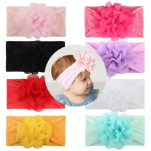 Модная нейлоновая повязка для волос в европейском и американском стиле; головной убор из очень мягкого шифона с цветами; нейлоновая детская лента для волос; аксессуары для волос