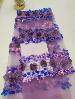 

African Lace Fabric 2020 High Quality Lace Sequins Fabric French Nigerian Beads Lace Fabric 3d Embroidery Wedding Lace