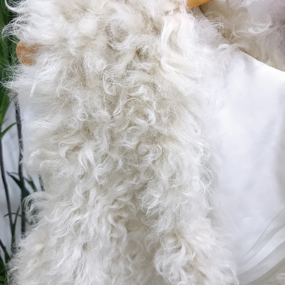 Женский Тренч кремового цвета Модный SJ1043 Короткий стильный жилет из овечьей шерсти