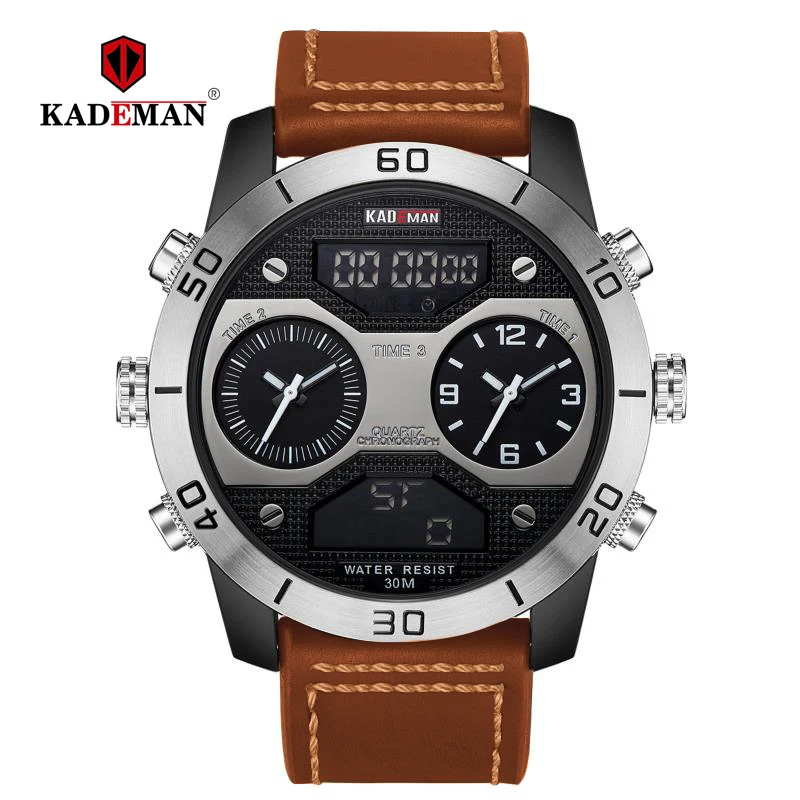 Black White KADEMAN, мужские часы, спортивные, цифровой, светодиодный, водонепроницаемые, наручные часы, Роскошные, мужские, аналоговые, военные, армейские, мужские, с двойным дисплеем, часы - Цвет: Black White