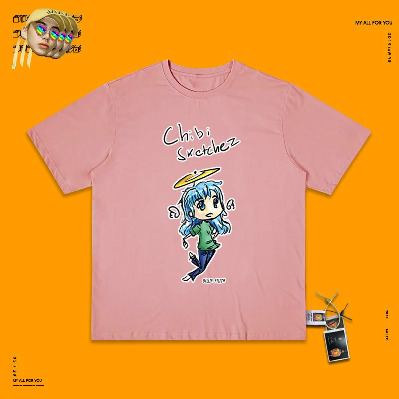 Billie Eilish ручной Doodle Половина рукава запах девушка Хай-стрит Ins короткий рукав стандарт отправки экземпляров Chao Корея оказание без подкладки верхняя одежда