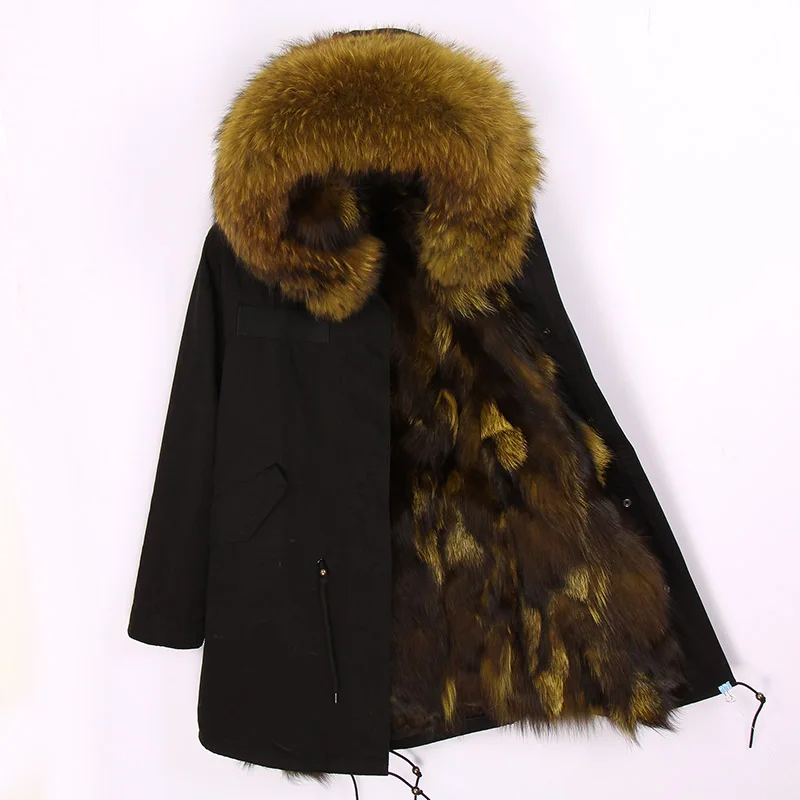 real natural fur coat raccoon fur collar hooded real fox fur liner outwear high quality new man long parka winter jacket