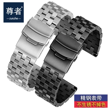 

22mm 20mm Silver/Black Stainless Steel Solid Link Watch Band Strap Folding Clasp with Safety Men Replacement Correa De Reloj