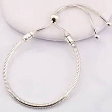 Moments скользящая застежка регулируемый браслет подходит бусины из стерлингового серебра 925 браслет-Шарм Diy европейские ювелирные изделия