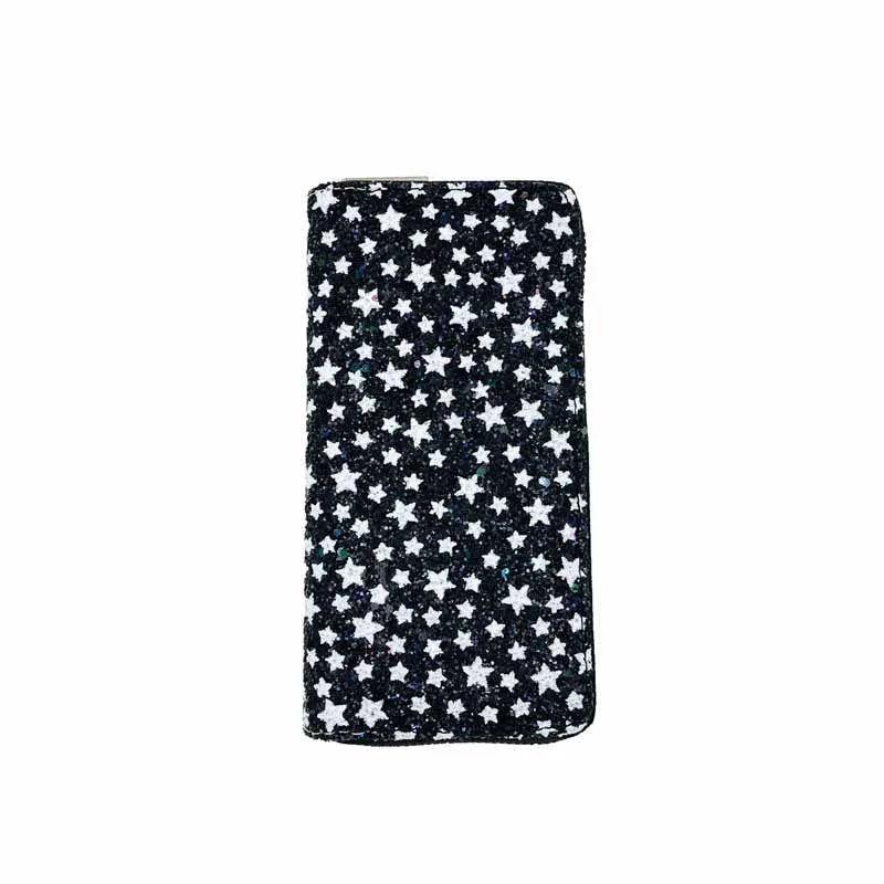 KANDRA Pave Star Блестящие Блестки кошельки Длинные женские pu кожаный кошелек на молнии телефон сумка Рождественские кошельки Держатель для карт