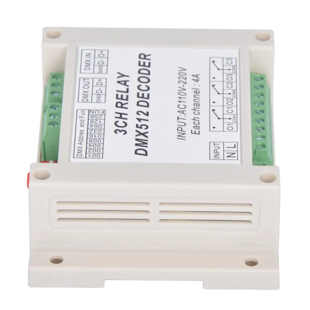 3CH dmx512 релейный контроллер, 3CH релейный выход DMX512 релейный дешифратор, WS-DMX-RELAY-3CH-220 AC1110-220V вход пластиковый корпус