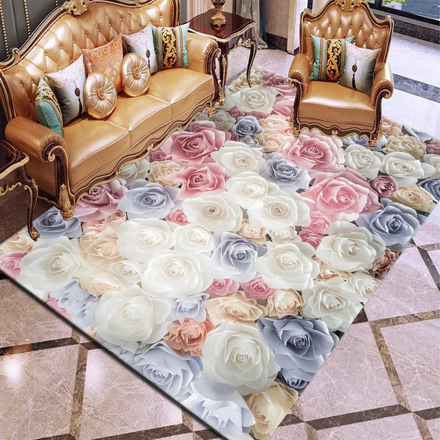 Valentine's Day Series Rose 3D Printing Carpets for Living room Bedroom Area Rugs Hallway Doormat Bathroom Kitchen Anti-Slip Mat 4