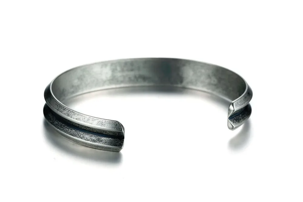 Mens Cuff Bang Bracelets Antique Silver Color Curved Groove Bangle For Women Men Stainless Steel Unisex Jewelry Pulseira Braslet 16