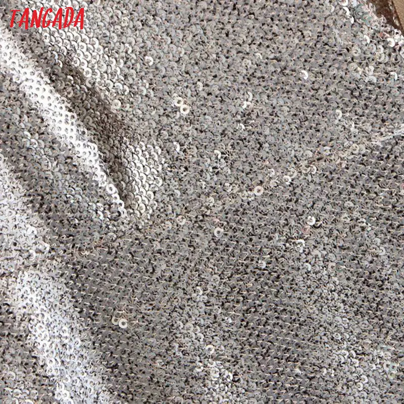 Tangada для женщин; Соблазнительные туфли с серебряными блестками Глубокий v-образный вырез на шее, платье блестящие без рукавов Туника Женская праздничное платье vestidos 3Z82