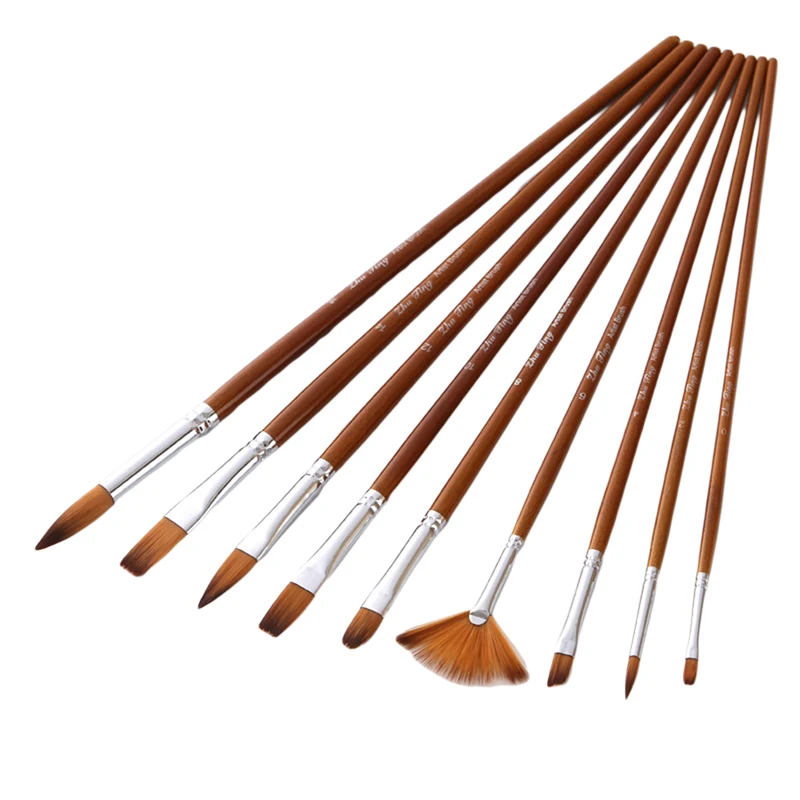 9Pcs Watercolor Paint Brushes Set Variety Style Short Rod Oil Nylon Hair Painting Brush Acrylic Painting Brush Pen Art Supplies