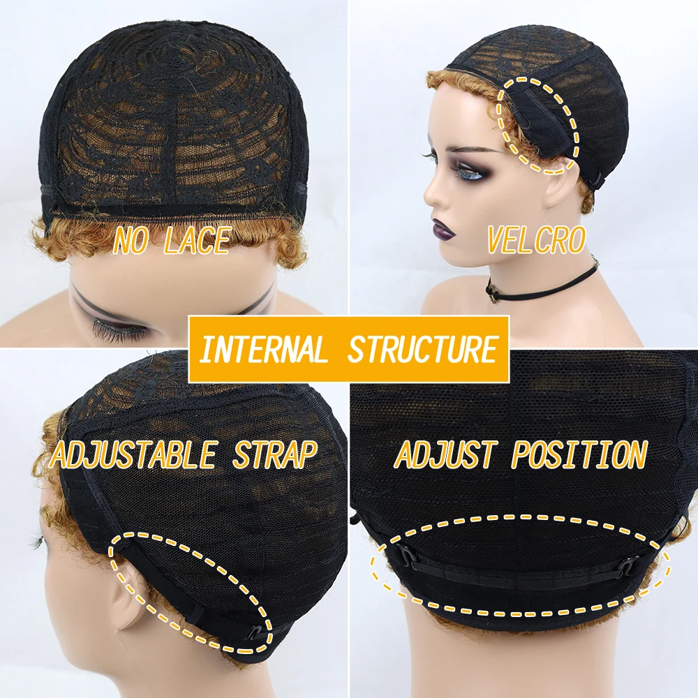 Short Curly Hair Wigs Pixie Cut Brazilian Human Hair For Black Women Natural Black 150% Density Glueless Afro Kinky Curly Wig