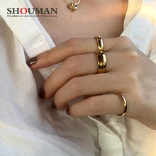 SHOUMAN 2/4/6/8mm Gold Stainless Steel Lover Couple Wedding Band Rings for Women Men Custom Engrave Name Valentine's Day Gift