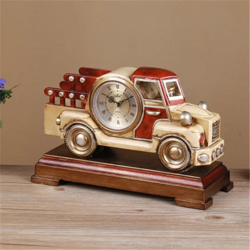  European Retro Truck Table Clock Silent Jumping Seconds Movement Resin Bedroom Bedside Pendulum Clo - 4000404177595