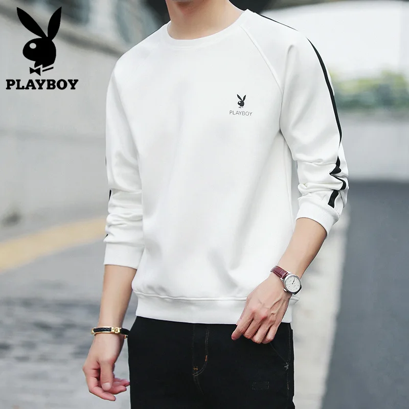 PLAYBOY Новые однотонные пуловеры с длинными рукавами, с длинными рукавами, с буквенным принтом, мужские толстовки черного и белого цвета, 4XL