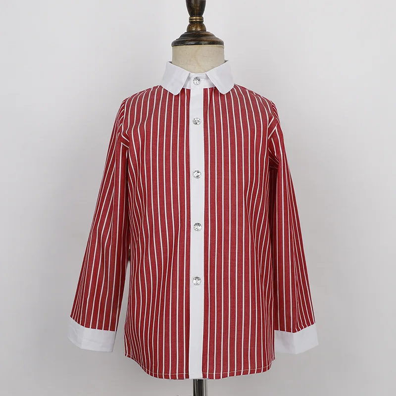 Red striped Новое поступление, Детские рубашки для мальчиков, весна г., детская одежда рубашка в клетку для маленьких девочек от 8 до 12 лет белая хлопковая детская блузка - Цвет: Red striped