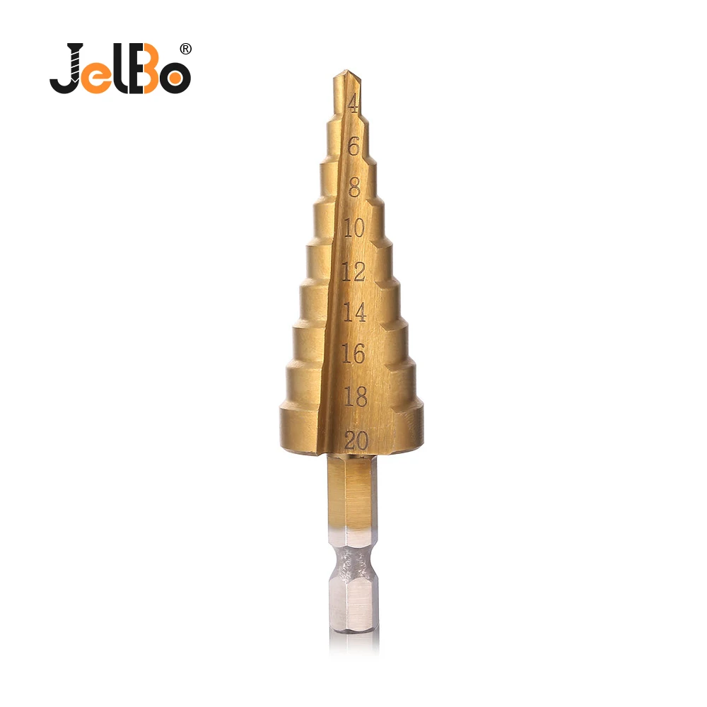 

Jelbo Drills Taper Power Tools 4-20mm Step Drill Bit Metal HSS Steel Cone Step Drill Sharpening Hole Countersink Tools Bit