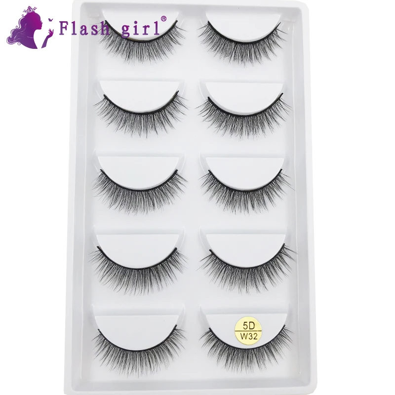 Flash Girl Makeup 5 Pairs 5D Handmade Private Label Mink Eyelashes Real Mink Eyelashes For Wholesale