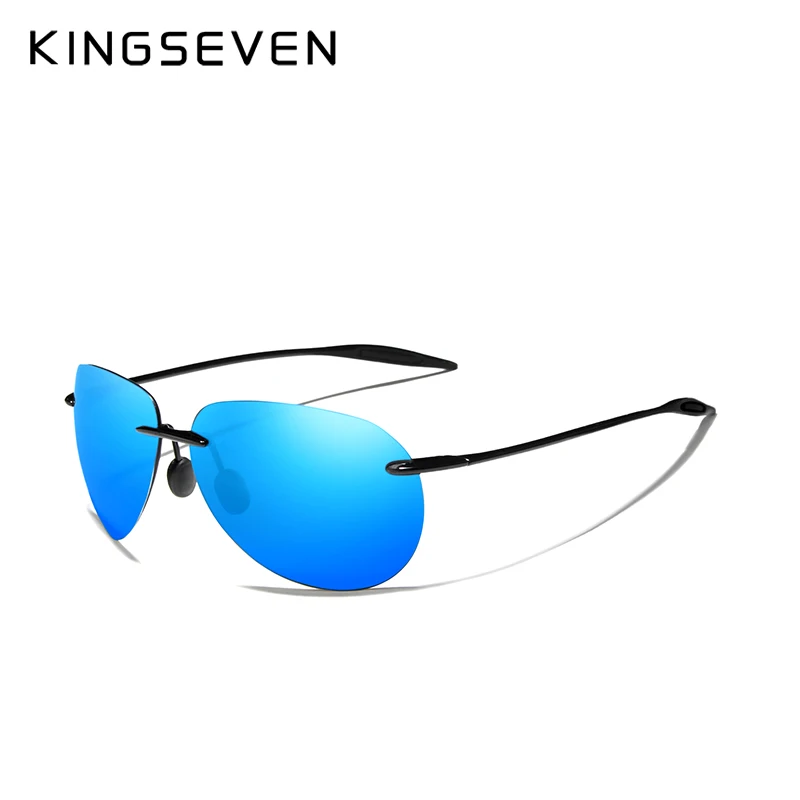 Mirror Blue KINGSEVEN, ультралегкие солнцезащитные очки без оправы TR90, мужские солнцезащитные очки высокого качества без оправы для женщин, Oculos Feminino - Цвет линз: Mirror Blue