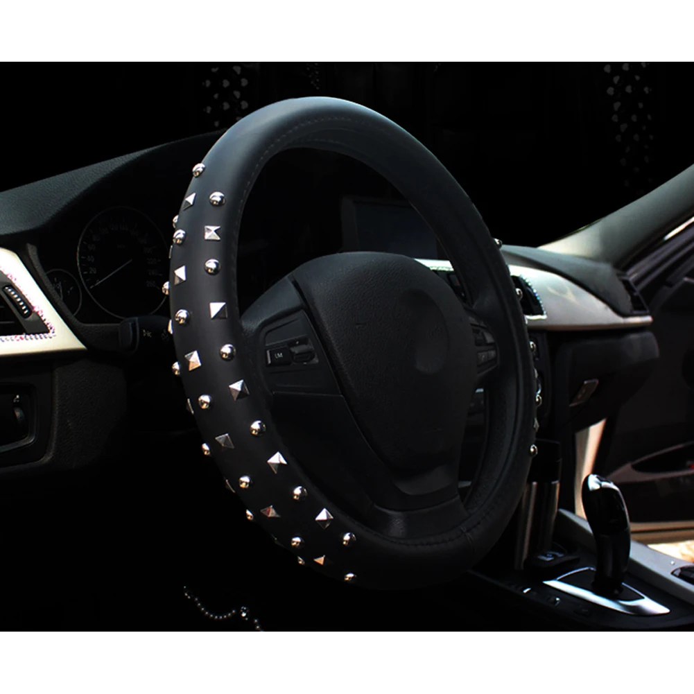 1 xзаклепки панк StyleCar крышка рулевого колеса для женщин 38 см/15 дюймов PU кожаный чехол