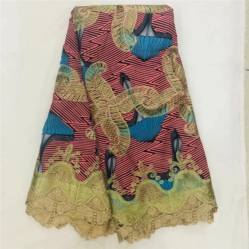 

2020 High Quality New Arrival Ankara 100% Cotton Wax Lace Wax Fabric African Embroidery Dutch Wax With Lace Fabric XM031706