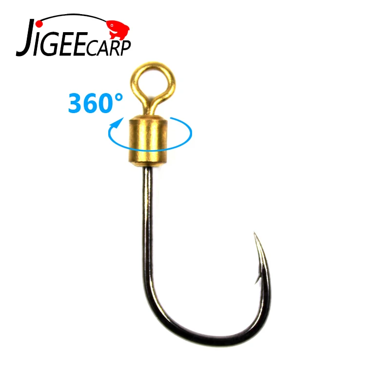 

JIGEECARP 10pcs Carp Fishing Hooks Rotating Fish Hook with Swivel High Carbon Steel Sharp Barbed for Bait Lure Fishing Hooks