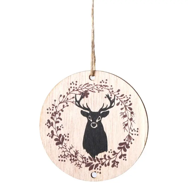 

Vintage Wooden Round Elk Christmas Tree Hanging Pendant Ornament DIY Crafts Party Decoration Gifts