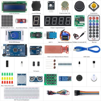 

Starter Kit for UNO r3 with MEGA 2560 /Lcd1602 I2C /Hc-sr04 /Sg90/HC-SR501/RC522/Dupont cable in plastic box