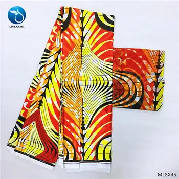 

LIULANZHI silk satin fabric wax material 4 yards + 2 yards chiffon guangzhou prints tissu silk satin 2020 ML8X