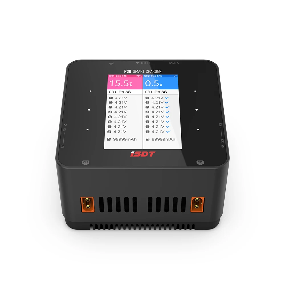 

Зарядное устройство ISDT P30 1000WX2 30AX2 с двумя портами, зарядное устройство с высокой мощностью Snychronous Bluetooth BattGo для литий-полимерных аккумуляторов 1-8S