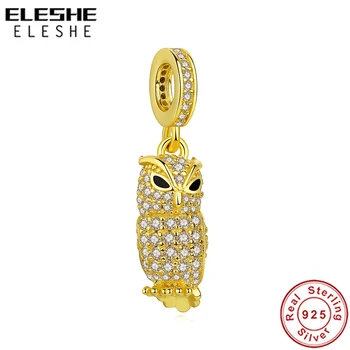 

2019 New 925 Sterling Silver Owl Charm Beads With CZ Gold Pendant Charms Fit Original Bracelet DIY Jewelry Making Berloque