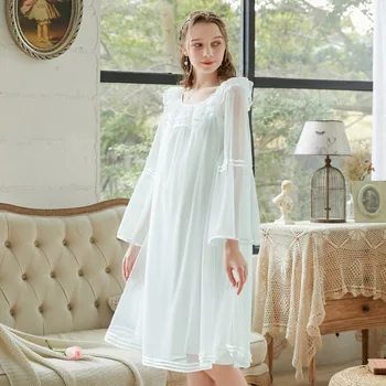 

Long sleeved nightdress women's spring palace princess style nightdress long style loose large autumn