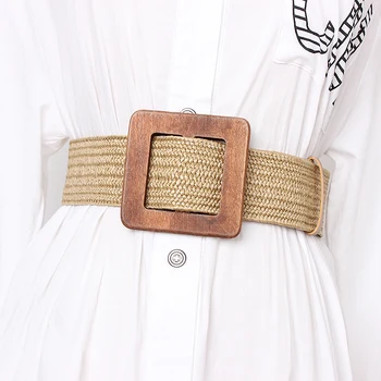 

New Vintage Knitted Wax Rope Wooden Bead Waist Rope Women Smooth Buckle Belt Woman Woven Female Hand-Beaded Braided Belt BZ367