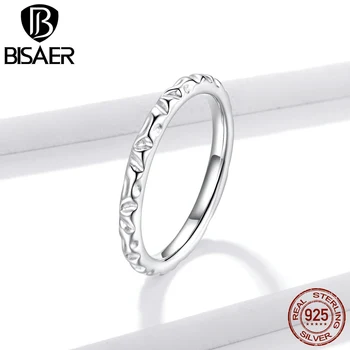 

BISAER 2020 Real 925 Sterling Silver Simple Texture Ring for Girls Simple Design Fashion Ring For Party Ring Jewelry HVR152