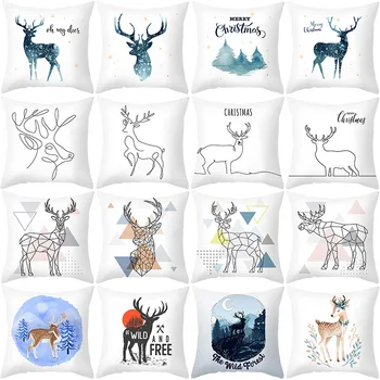 

Dropshipping Custom Elk New Linen Pillow Cover Christmas Geometric Deer Cushion Cover Nordic Style Home Decorative Pillow Case