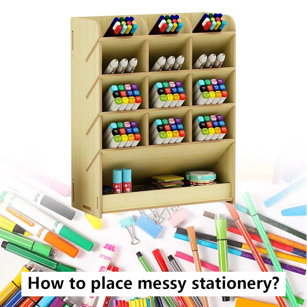 

Multi-function Wooden Desktop Pen Holder Office School Storage Case Desk Pen Pencil Organizer
