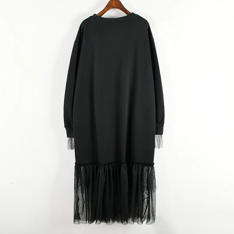 CHICEVER Korean Knitted Dress For Women O Neck Long Sleeve Oversize Loose Patchwork Mesh Dresses Female Autumn Fashion New