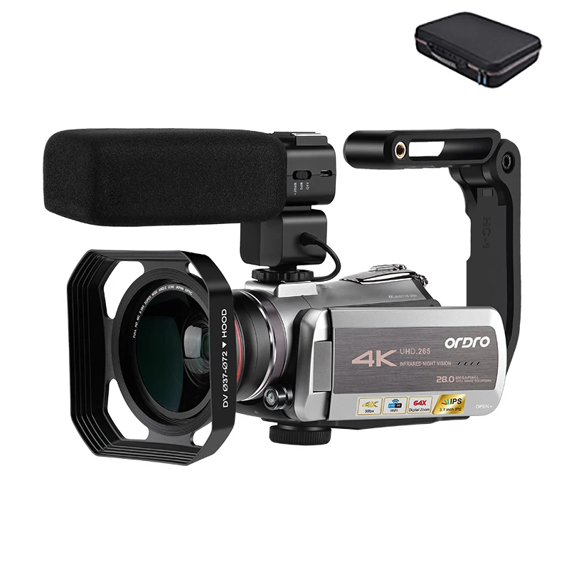 Видеокамера 4K ORDRO Ultra HD 30FPS инфракрасное ночное видение 64X цифровой зум Wifi камера Дистанционное управление - Цвет: Bundle A