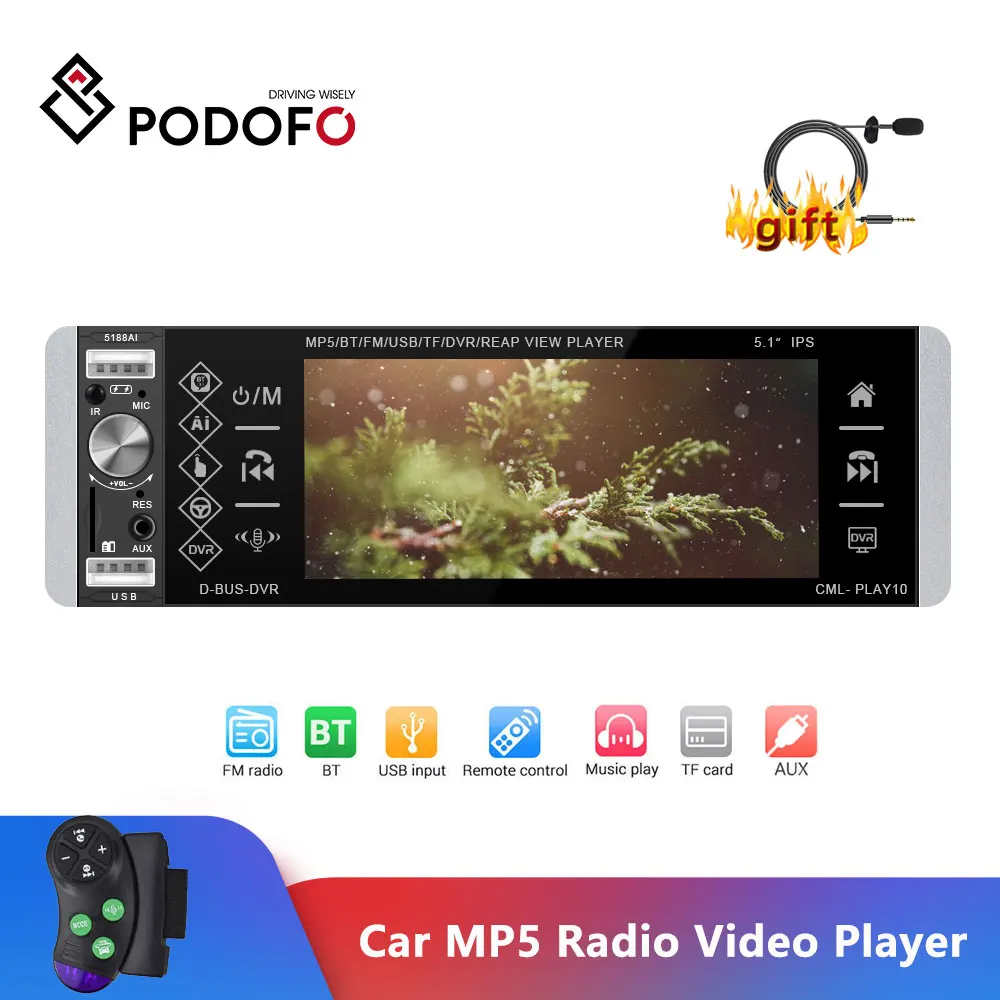 Podofo 1 DIN автомагнитола 12V стерео плеер телефон AUX IN MP3 FM/USB Радио пульт