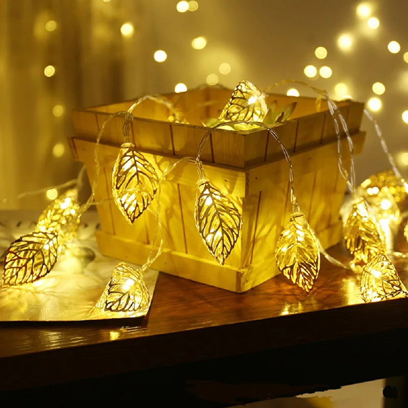 3M 20LED металлические гирлянды в виде листьев, Рождественская гирлянда, медный провод, Сказочная лампа, батарея для свадебной вечеринки, праздника, дома, Новогоднего декора