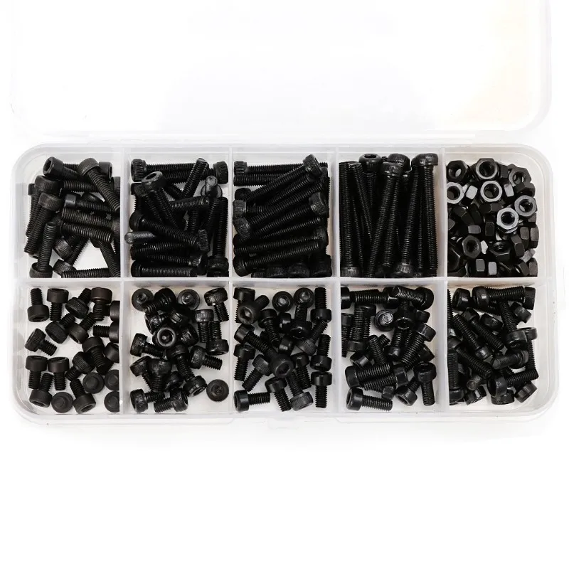 

300pcs/set Black Din912 M2 M2.5 M3 Allen Bolt Hex Socket Round Cap Head Screw And Nut Assortment Kit Set DT