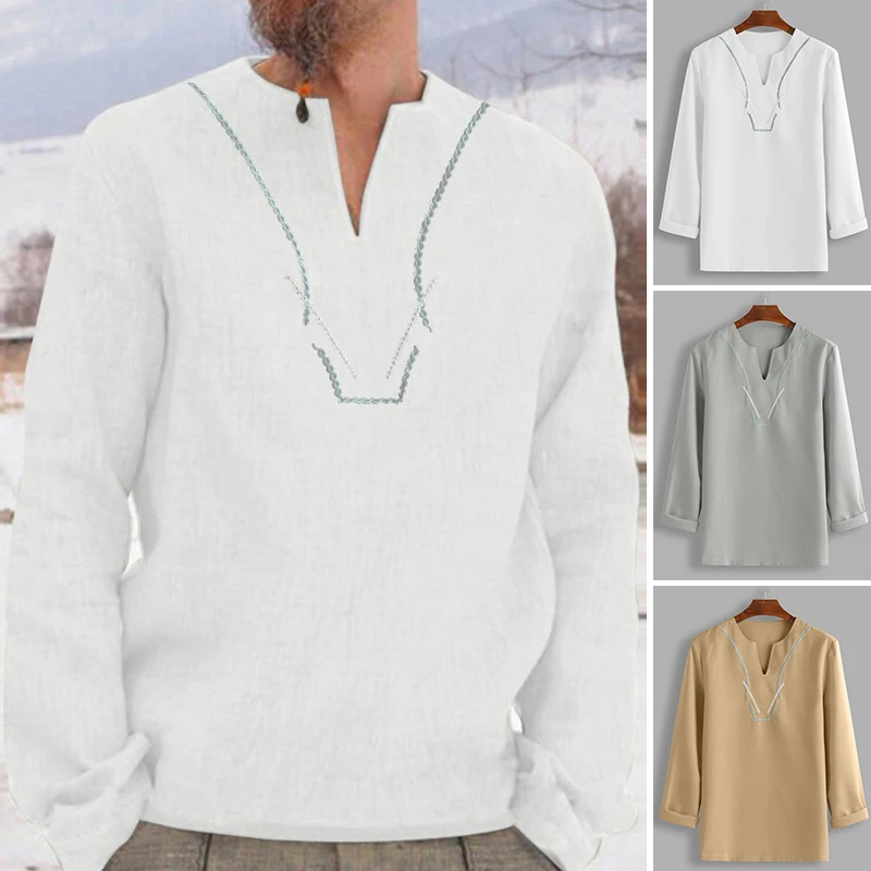 Мужские топы, рубашка, Пляжная, осенняя, с длинным рукавом, Boho, модная, однотонная, повседневная, свободная