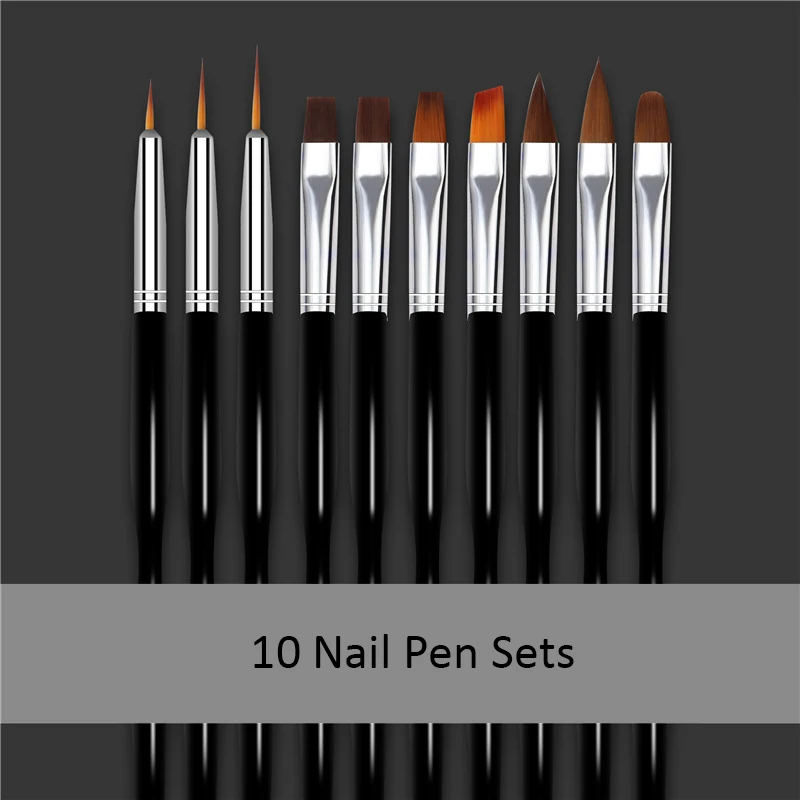 10 шт. набор кистей для дизайна ногтей разных размеров рисования с наконечниками
